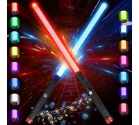Glovios Sable de Luz, 2pcs Espada Láser 15 Colores con Sonido, 2 En 1 Recargables Espada Laser para Niños, Cumpleaños Regalos Cosplay, Guerra de Las Galaxias
