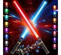 Glovios Sable de Luz, 2pcs Espada Láser 2 En 1 Telescópica y Plegable, Espada Laser 15 Colores con Sonido, para Niños, Cumpleaños Regalos Cosplay, Guerra de Las Galaxias