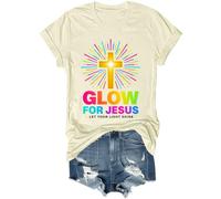 Glow for Jesus Let Your Light Shine Camisa Christian Cross Faith Jesus Shirt, Amarillo cremoso, XS