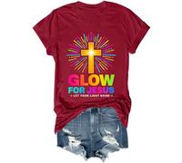 Glow for Jesus Let Your Light Shine Camisa Christian Cross Faith Jesus Shirt, Burdeos, M