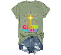 Glow for Jesus Let Your Light Shine Camisa Christian Cross Faith Jesus Shirt, verde, XXL
