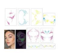 Glow Halloween Face Decals 8 Pack Waterproof Temporary Stickers, Neon Light