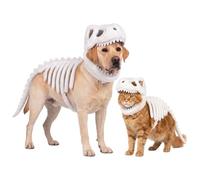 Glow in The Dark Dog Dinosaur Costume, Soft Plush Cat Halloween Skeleton Outfit, Easy Slip-On Pet T-Rex Apparel for Small Medium Large Breeds, Funny Holiday Party Cosplay (White(Fluo),L(45cm))