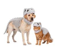 Glow in The Dark Dog Dinosaur Costume, Soft Plush Cat Halloween Skeleton Outfit, Easy Slip-On Pet T-Rex Apparel for Small Medium Large Breeds, Funny Holiday Party Cosplay (Gray(Fluo),M(35cm))