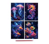 Glow in the Dark Scratch Kits, 4X Rainbow Painting Paper with Pen, Fun Cards, Creative Craft Activity for Drawing, Coloring, Art Projects