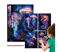 Glow in The Dark Scratch Kits - Creative Art Activity for Adults | Scratch Off Poster with Black Coating, Reveals Bright Fluorescent Colors, Fun Handmade Drawing, Crafting Relaxation 8.27x11.22 in