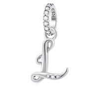 GLOWDAS Letra L Charms Alfabeto Colgante, 925 Plata Esterlina Inicial l Colgante CZ Cuenta apto para Pandora Mujer Pulsera de Cuero con Letter, Regalos para Niña/Madre/Hija en Ley/Tia