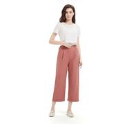 GLOWELFA Pantalones Fluidos Cortos para Mujer Verano 7/8 Ligeros Cintura Elástica con Bolsillos - Negro, Blanco, Rojo, Caqui - Pantalón Corto Casual Elegante para Vacaciones, Oficina, Casa, Deporte