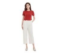 GLOWELFA Pantalones Fluidos Cortos para Mujer Verano 7/8 Ligeros Cintura Elástica con Bolsillos - Negro, Blanco, Rojo, Caqui - Pantalón Corto Casual Elegante para Vacaciones, Oficina, Casa, Deporte