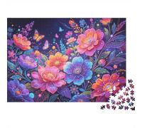 Glowing Flowers Puzzle 1000 Piezas Material Reciclable Dark Floral Art Adult Jigsaws Accesorios para Tiempo de Juego Familiar Interesting Family Game for Women 70x50cm/1000pcs