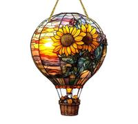Glowing Lantern, Hot Air Balloon Decor, 7.8x5.9 pulgadas Ornament with Solar Feature, Stained Glass Style, Weatherproof Hanging with vibrante Finish, Light for Backyard and Garden