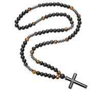 Glowjoy Collar de Rosario con Cruz Católica, Rosario Católico con Ojo de Tigre, Cuentas de Oración Cadena, Joyas para Hombre y Mujer, para Cristianos Católicos Comunión Religiosa, Bautismo, Misa