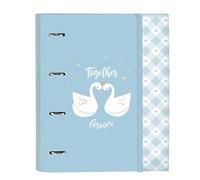 Glowlab CISNES - Carpeta 4 Anillas de 35 cm con 100 Hojas A4, Ideal para Niños de Diferentes Edades, Cómoda y Versátil, Calidad y Resistencia, 27x3.5x32 cm, Color Azul Claro