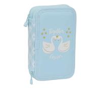 Glowlab CISNES - Estuche Escolar Niño, Estuche con Colores, con 28 Útiles Incluidos, Ideal para Niños de 5 a 14 Años, Cómodo y Versátil, Calidad y Resistencia, 12.5x4x19.5 cm, Color Azul Claro