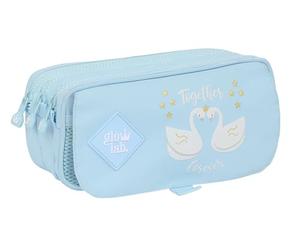 Glowlab CISNES - Portatodo Triple Big, Estuche Infantil, Estuche Niño, Ideal para Niños en Edad Escolar, Cómodo y Versátil, Calidad y Resistencia, 21.5x8x10 cm, Color Azul Claro