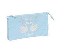 Glowlab CISNES - Portatodo Triple, Estuche Infantil, Estuche Niño, Ideal para Niños en Edad Escolar, Cómodo y Versátil, Calidad y Resistencia, 22x3x12 cm, Color Azul Claro