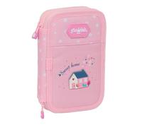 Glowlab Kids Sweet Home - Plumier Doble Pequeño 28 Piezas, Tejido Reciclable, Estuche Infantil, Estuche Niño, Ideal para Niños de 5 a 14 Años, Cómodo y Versátil, 12.5x4x19.5 cm, Color Rosa