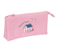 Glowlab KIDS SWEET HOME - Portatodo Triple, Tejido Reciclable, Estuche Infantil, Estuche Niño, Ideal para Niños en Edad Escolar, Cómodo y Versátil, Calidad y Resistencia, 22x3x12 cm, Color Rosa