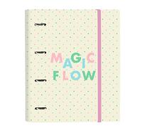 Glowlab Magic Flow - Carpeta 4 Anillas de 35 cm con 100 Hojas A4, Ideal para Niños de Diferentes Edades, Cómoda y Versátil, Calidad y Resistencia, 27x3.5x32 cm, Color Beige