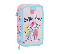 Glowlab Safta Plumier doble, estuche con 28 piezas, Rosa Claro