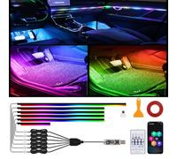 Glowride Interior Lights with Wireless App and Remote Control, 5 in 1 RGB Ambient Lighting Kit, Adjustable Brightness, Music Mode Inside Car Lighting Decorations (43in+30in*4+14in)