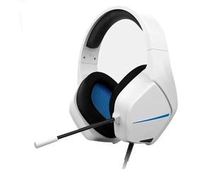 Glowster Auricular Gaming estéreo, Color Blanco y Azul, con Sonido Envolvente y micrófono, Ideal para Videojuegos y Chat en línea.