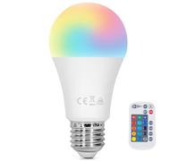 Glowster Bombilla LED A60 E27 8W RGB, regulable, multicolor, eficiente, ideal para ambientación y decoración en hogares y oficinas.
