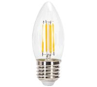 Glowster Bombilla LED filamento C35 E27 6W, transparente, eficiente energéticamente, ideal para iluminación decorativa y ambientación cálida.