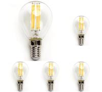 Glowster Bombilla LED filamento G45 E14 4W transparente nergética, luz cálida, ideal para decoración y ambientación. (Paquete de 5)