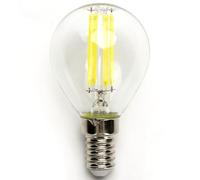 Glowster Bombilla LED filamento G45 E14 4W transparente, eficiente y decorativa ideal para iluminación ambiental y ahorro energético.