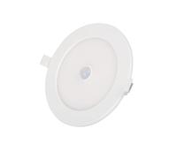 Glowster Downlight LED 12W 6500K con sensor PIR, corte de 155mm, redondo; ideal para iluminación en espacios interiores y control de movimiento.
