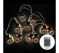 Glowster Guirnalda de luces con pilas 3AA, muñeco de nieve colgante de madera, luz blanca cálida, 1,5 m, ideal para decorar festividades.