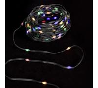 Glowster Guirnalda de luces LED a pilas 3AA, 10m, PVC y cobre, RGBY, ideal para decorar fiestas y crear ambientes acogedores.