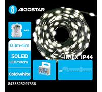 Glowster Guirnalda de luces LED a pilas 3AA, 5m, PVC y cobre, luz blanco frío, ideal para decoraciones y ambientes acogedores.