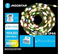 Glowster Guirnalda de luces LED con pilas 3AA, 15 m, PVC y cobre, RGBY - Ideal para decorar fiestas, interiores y exteriores.