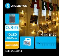 Glowster Guirnalda de luces LED con pilas 3AA, clip colgante, 1,5 m, color blanco cálido, ideal para decoraciones interiores y exteriores.