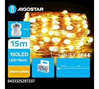 Glowster Guirnalda de luces LED de alambre de cobre, batería 3AA, 15 m, blanco cálido; ideal para decoración y ambientación en interiores y exteriores.