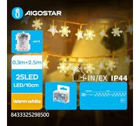 Glowster Guirnalda de luces LED en forma de estrella y copo de nieve, pilas 3AA, 2,5 m, blanco cálido; ideal para decorar eventos y celebraciones.