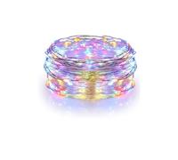 Glowster Guirnalda de luces LED RGBY, 4 m con alambre de cobre y pila de botón, ideal para decoraciones festivas y ambientación.