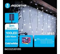 Glowster Guirnalda de luces solares de carámbano, 3 m + 5 m * 0,4 m, color blanco frío, ideal para decoración exterior y eventos.