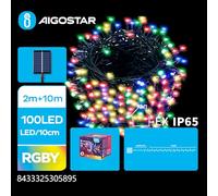 Glowster Guirnalda de luces solares RGBY, 12 LEDs, 2m + 10m, ideal para decoración exterior y ambientes festivos.