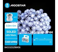 Glowster Guirnalda de luces tipo burbuja, alimentación por pilas 3AA, color blanco frío, longitud de 5m, ideal para decorar y ambientar espacios.