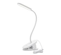 Glowster Lámpara LED de clip con enchufe, luz regulable y diseño portátil, ideal para lectura, trabajo y uso en espacios reducidos.