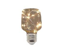 Glowster Lámpara LED E27 0.5W con hilo luminoso blanco cálido, ideal para decoraciones y guirnaldas en interiores y exteriores.