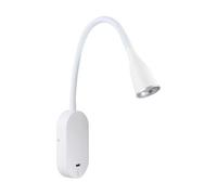 Glowster Lámpara LED flexo de pared 5W con USB, color blanco, ideal para iluminación de espacios pequeños y lectura.