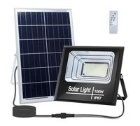 Glowster Lámpara LED solar 100W 1100lm 6500K IP67, ideal para iluminación exterior y eficiente uso energético.