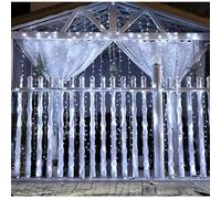 Glowster Luces planas de cortina con batería 3AA, color blanco frío, dimensiones 2m x 2m, ideales para decorar eventos y crear ambientes.