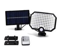 Glowster Luz de pared solar LED negra con sensor de movimiento 6500K, ideal para iluminación exterior y seguridad en jardines o entradas.