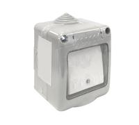 Glowster Pulsador estanco con LED, IP55, 10A, 250V, ideal para activar equipos en condiciones húmedas y ambientes exteriores.