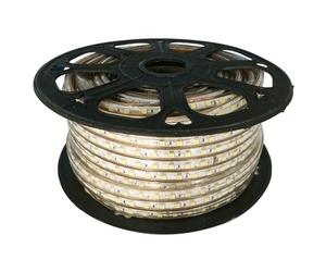 Glowster Tira LED blanca de alto voltaje 50m, 10mm, ideal para iluminación decorativa y señalización en espacios interiores y exteriores.